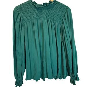 High Ruffle Neck Green Smocked Top Blouse Long Sleeve A New Day XXL 2X 2XL
